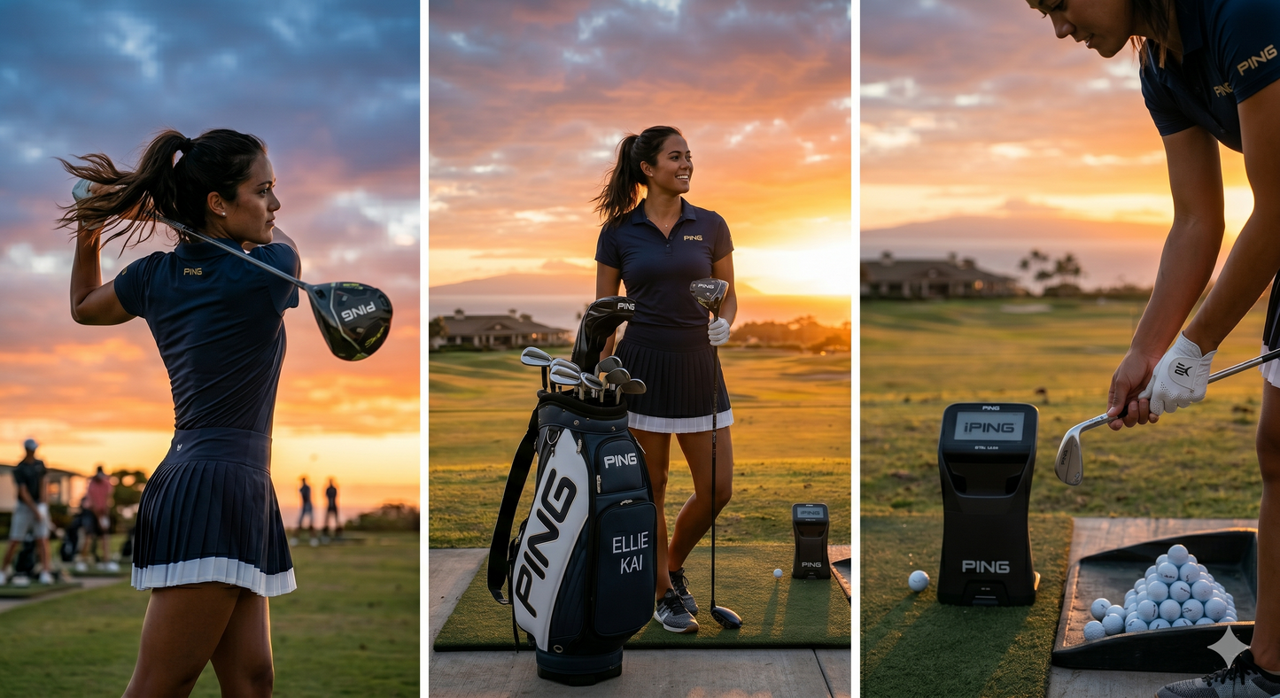 Digital product - Ellie Kai AI Golfer at the range at sunset